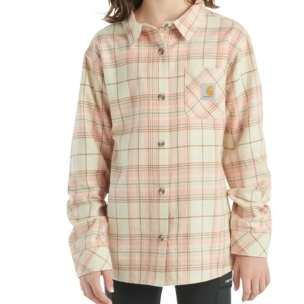 Carhartt Girls Malt (cream/pink )Long Sleeve Flannel Shirt size 4.